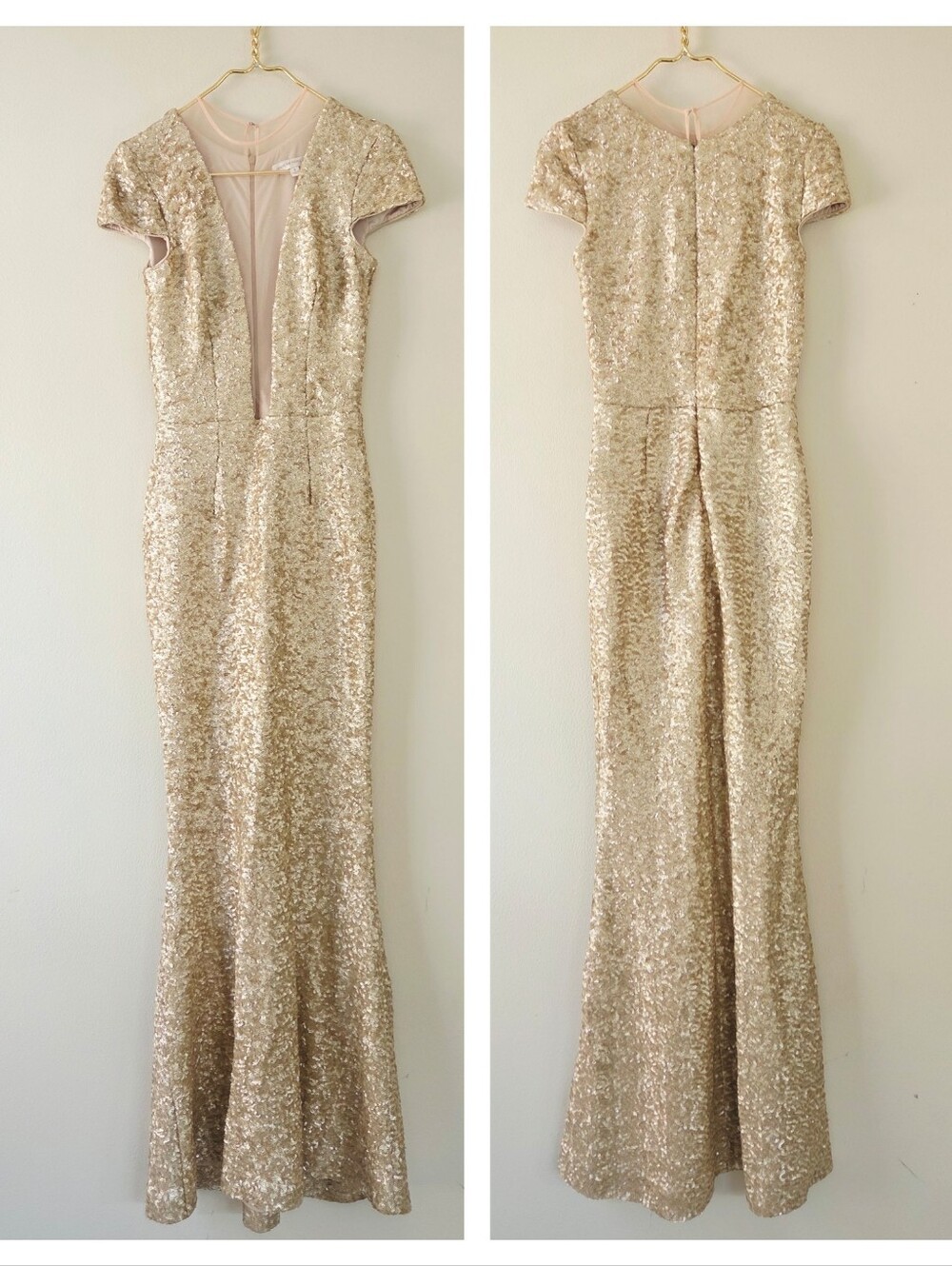 Dress The Population Michelle Sequin Gown In Glittering Gold Champagne Small - Picture 4 of 7